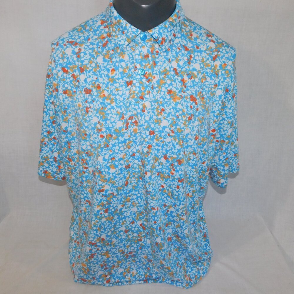 Callaway Opti Dri Blue Orange White abstract Floral golf Polo Shirt Mens L